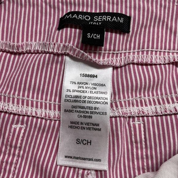 Mario Serrani Italy Pants Small Crop Striped Pull On Stretch Skinny Pink White - Picture 8 of 14